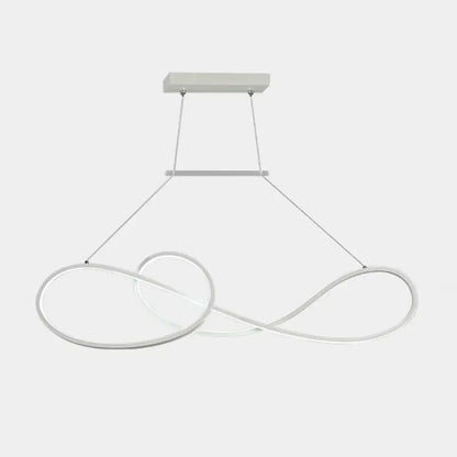 Minimalist gold infinity led strip island light with sleek silver metal frame for modern metal dining room use