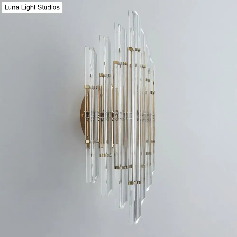 Minimalist gold k9 crystal wall sconce light with clear acrylic rods and gold accents modern wall sconce light