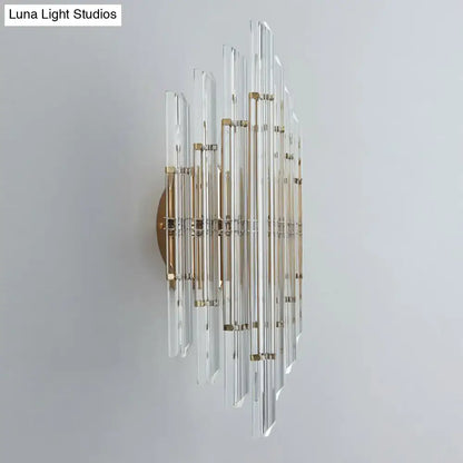 Minimalist gold k9 crystal wall sconce light with clear acrylic rods and gold accents modern wall sconce light