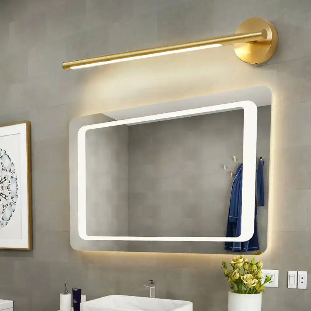 A modern rectangular wall light with a sleek white frame and acrylic diffuser mounted above a sink with led lighting