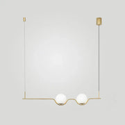 Minimalist gold metal island pendant ceiling light with two white glass bulbs for dining table lighting