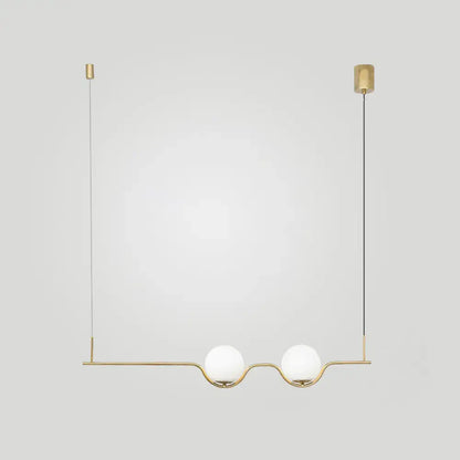 Minimalist gold metal island pendant ceiling light with two white glass bulbs for dining table lighting