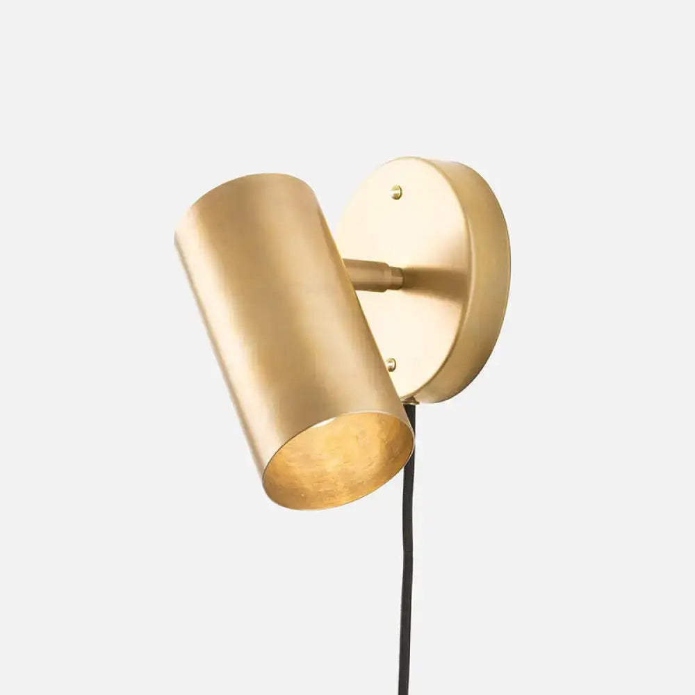 Minimalist gold metal bedside spotlight wall lamp with gold-finished cylindrical bulb base compatible with e26 e27 bulbs