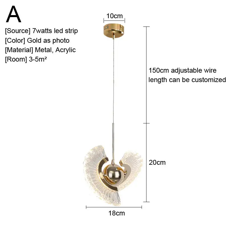 Gold nordic pendant light with gold finish and translucent acrylic wings for minimalist kitchen decorbites pendant lights
