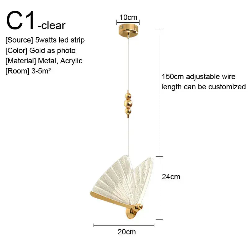 Gold nordic pendant light with gold finish, clear acrylic blade, metal frame, and adjustable 150cm wire for decorbites pendant lights
