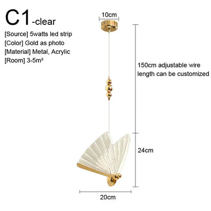 Gold nordic pendant light with gold finish, clear acrylic blade, metal frame, and adjustable 150cm wire for decorbites pendant lights