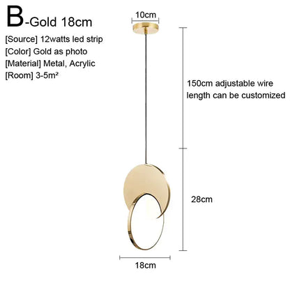 Gold nordic pendant lights featuring a minimalist gold metal and acrylic overlapping circular design for kitchen decorbites decor