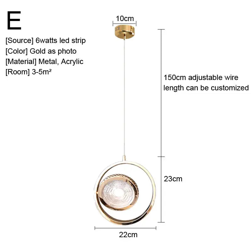 Minimalist gold nordic pendant light with circular acrylic and metal design and adjustable 150cm wire for kitchen decorbites gold nordic pendant lights