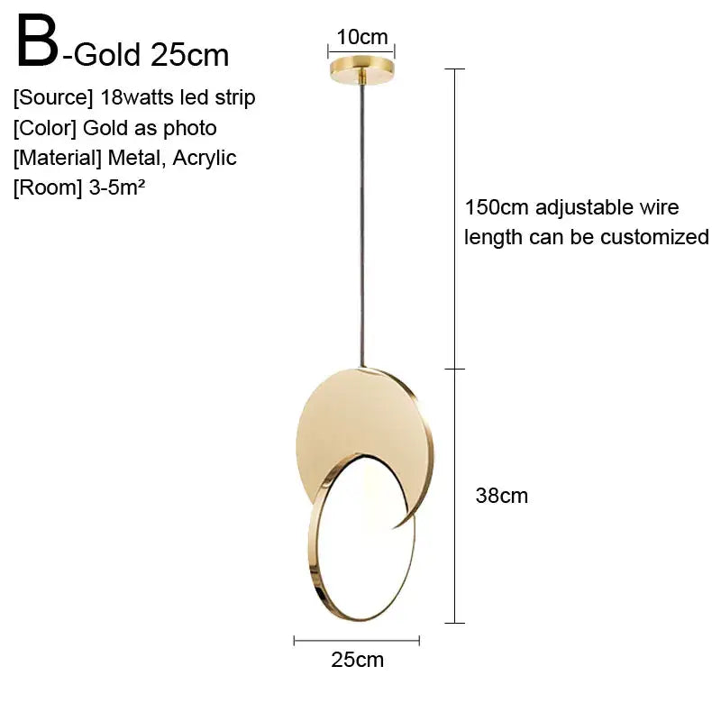Gold nordic pendant light with sleek overlapping circular metal and acrylic design for minimalist kitchen decorbites decor