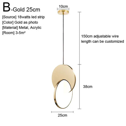 Gold nordic pendant light with sleek overlapping circular metal and acrylic design for minimalist kitchen decorbites decor