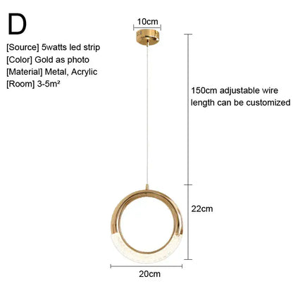 Minimalist decorbites gold nordic pendant light with gold-toned metal frame and translucent acrylic ring for kitchen decor