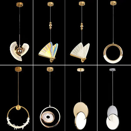 Gold nordic pendant lights with minimalist gold-toned metal and circular fan-shaped glass shades for kitchen decorbites decor