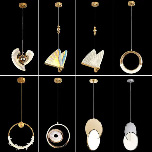Gold nordic pendant lights with minimalist gold-toned metal and circular fan-shaped glass shades for kitchen decorbites decor