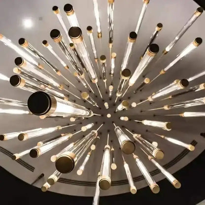 Minimalist gold and white elegant led chandelier with clear glass tubes for living room lighting