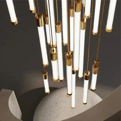 Minimalist gold and white modern pendant elegant led chandelier with cylindrical glass tubes for living room lighting