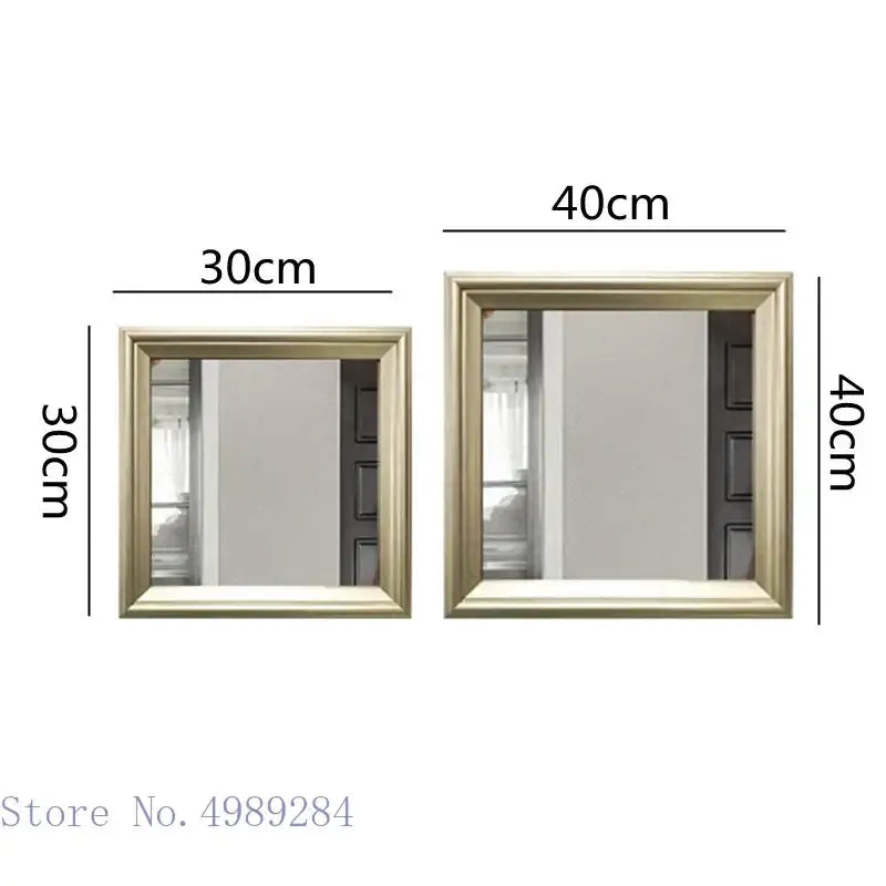 Two rectangular minimalist mirror wall decor pieces with golden border and beveled edges for living room display
