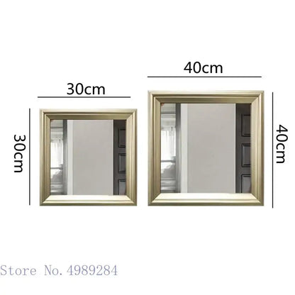 Two rectangular minimalist mirror wall decor pieces with golden border and beveled edges for living room display