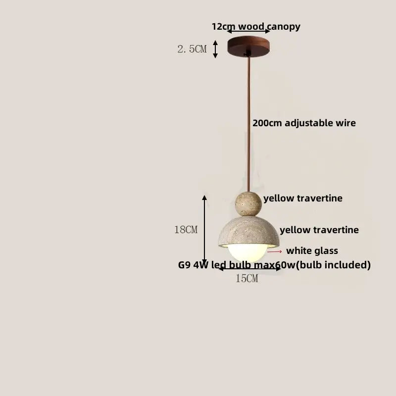 A minimalist gray concrete glass ball pendant light with a 12cm wood canopy and yellow travertine shade decorbites glass ball