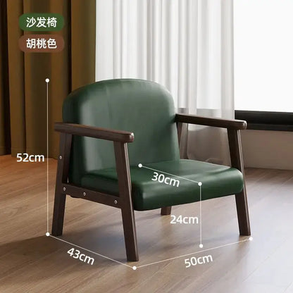Minimalist dark green leather kids wooden chair with wooden frame designed for a kids bedroom set