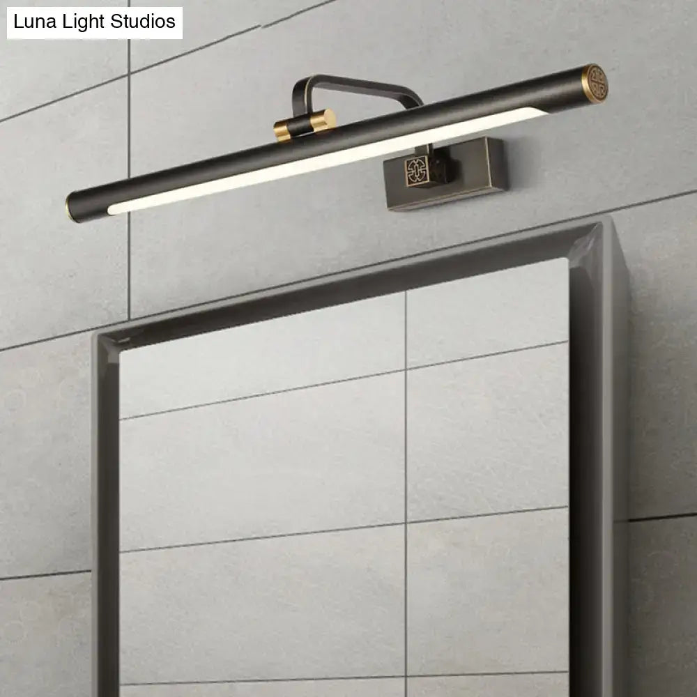 Minimalist led black tubular vanity mirror light with a sleek elongated black and gold wall-mounted design