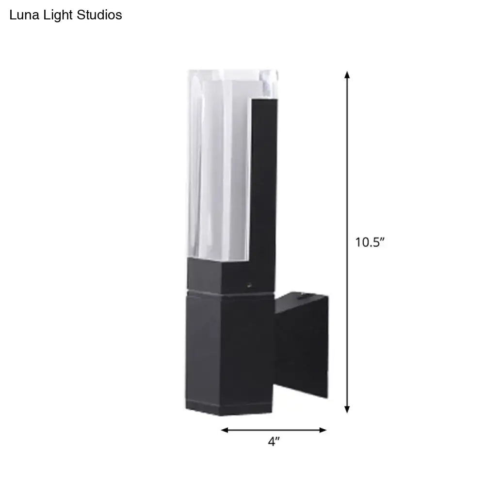 Minimalist led black and clear cylindrical outdoor wall lamp with warm white light for courtyard use