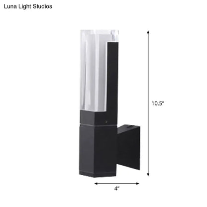 Minimalist led black and clear cylindrical outdoor wall lamp with warm white light for courtyard use