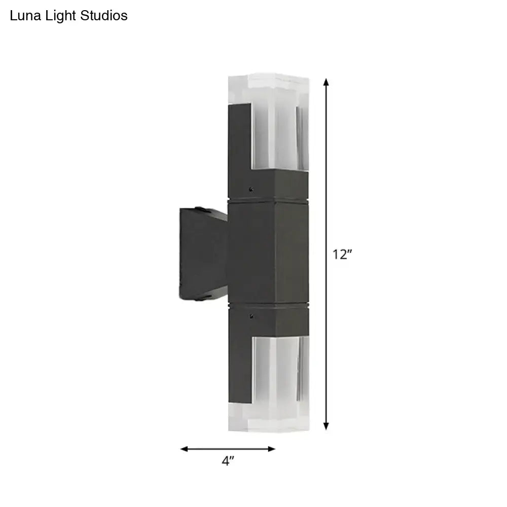 Modern black and clear acrylic minimalist led wall lamp with dual-light warm white sconce for outdoor use