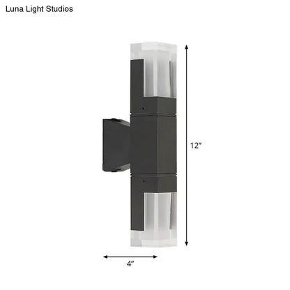 Modern black and clear acrylic minimalist led wall lamp with dual-light warm white sconce for outdoor use