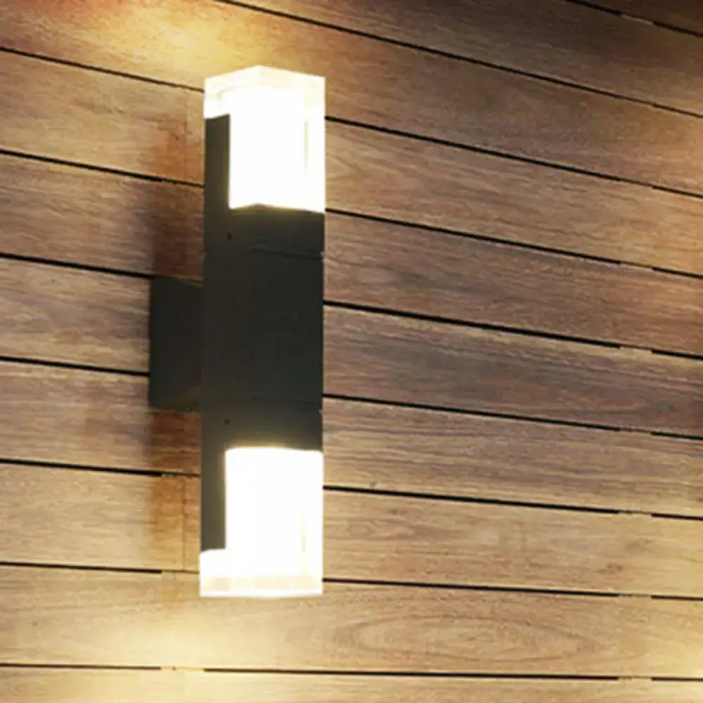 Modern black rectangular minimalist led wall lamp with two warm white illuminated panels for courtyard lighting
