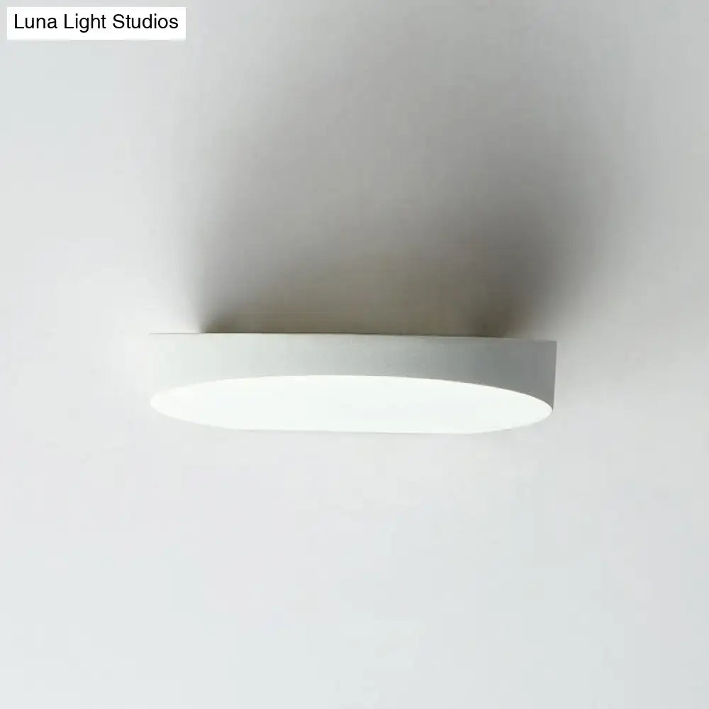 Minimalist led oval wall sconce in grey aluminum with modern white oval ceiling light for corridor featuring light bulb design
