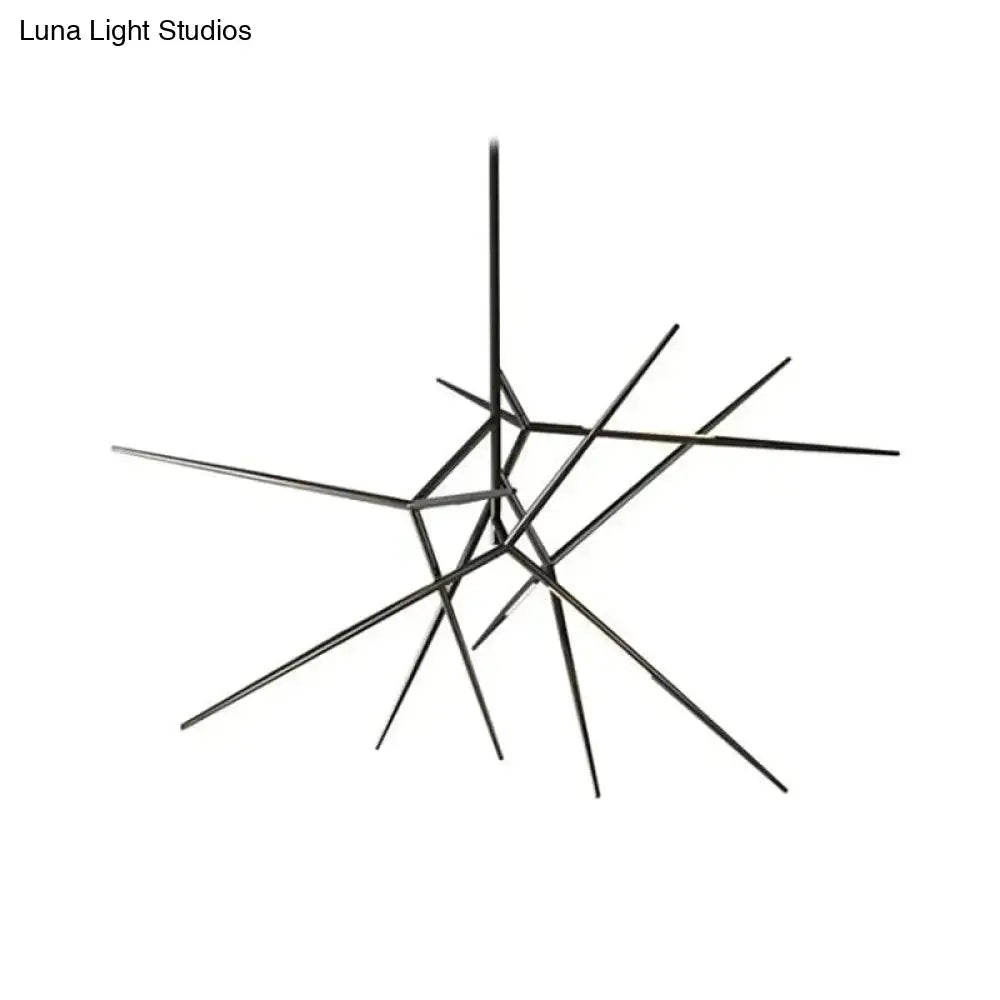 Black metal minimalist led pearl black and gold starburst chandelier with angular geometric arms for dining room