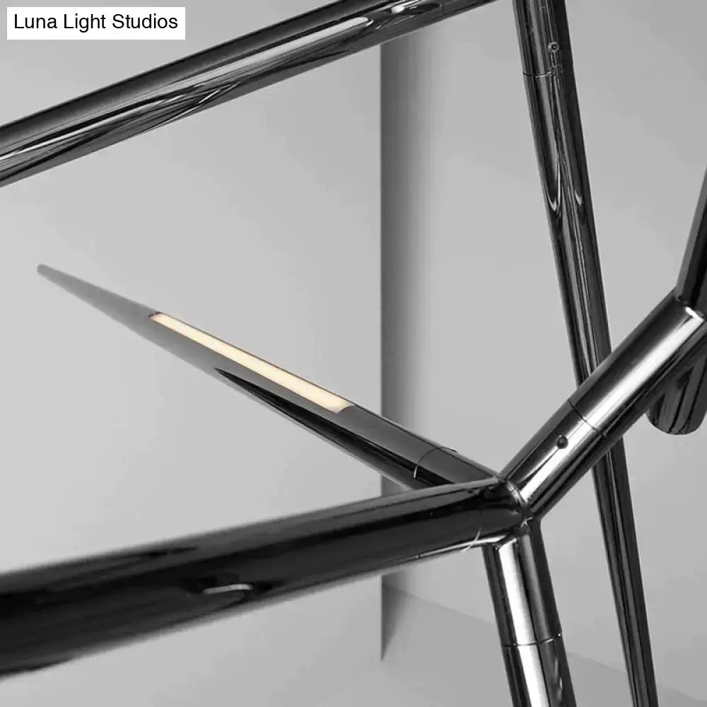 Modern chrome-finished floor lamp with sleek angular arms and integrated led light strip for minimalist led pearl decor