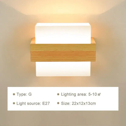 Modern minimalist led wooden wall lamp with two frosted glass panels and warm glow for bedroom decorbites wall lamps