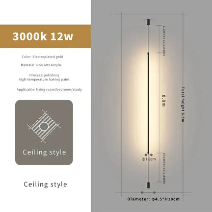 A sleek adjustable floor lamp with electroplated gold finish iron art and acrylic complements minimalist bedside pendant light straight strip designs