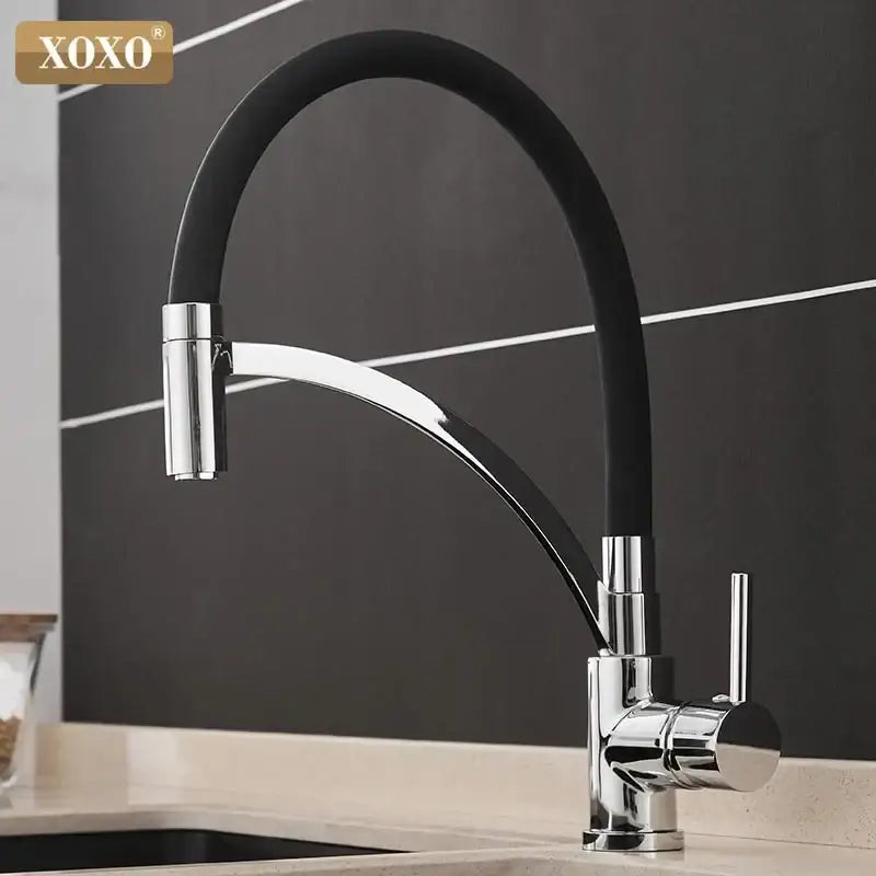 Minimalist matte black chrome kitchen tap pull down mixer with flexible hose and xoxo design for decorbites black chrome kitchen
