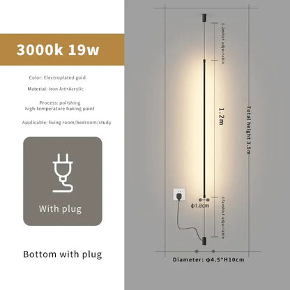 Minimalist matte black cylindrical pendant light strip with electroplated gold modern floor lamp and adjustable height segments