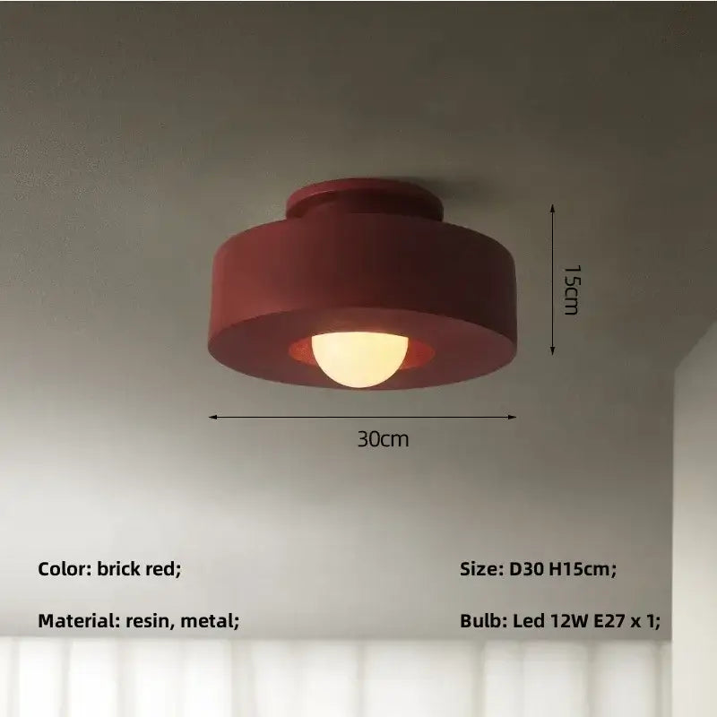 Minimalist matte black round ceiling light with brick red resin and metal circular design led bulb from decorbites ceiling light