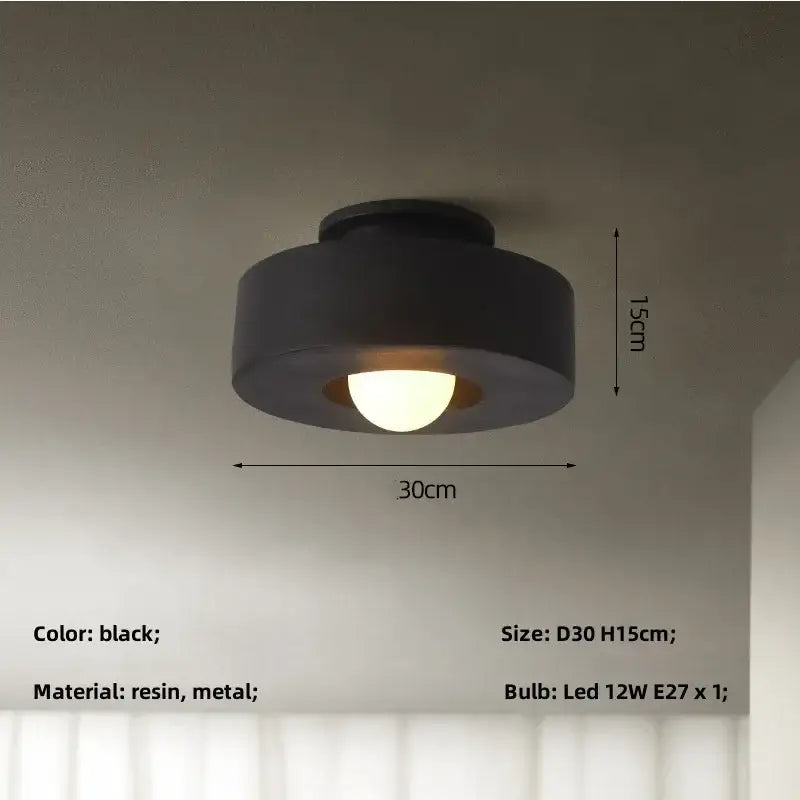 Minimalist matte black round ceiling light made of resin and metal for bedroom decorbites ceiling light fixture