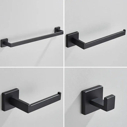 Minimalist matte black stainless steel bathroom accessories set with towel bar toilet paper holder and hook