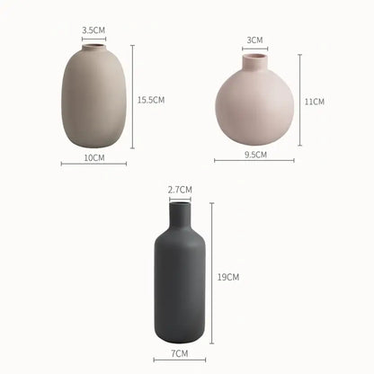 Minimalist matte pastel geometric ceramic vase set in beige pink and black for living room decor by decorbites geometric ceramic