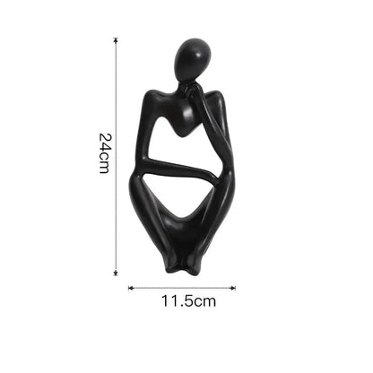 Black glossy abstract thinker woman figurine 24cm tall minimalist matte white living room decor
