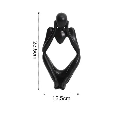 Black glossy resin abstract thinker woman figurine with arms crossed over face for minimalist living room decor