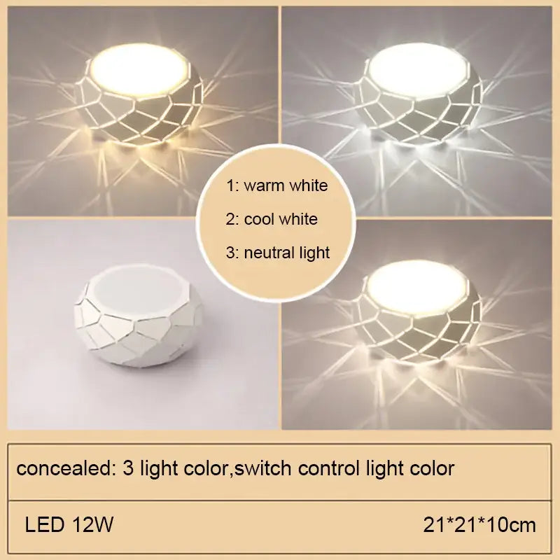 Minimalist metallic dimmable white geometric led ceiling light with three color options decorbites led ceiling fixture
