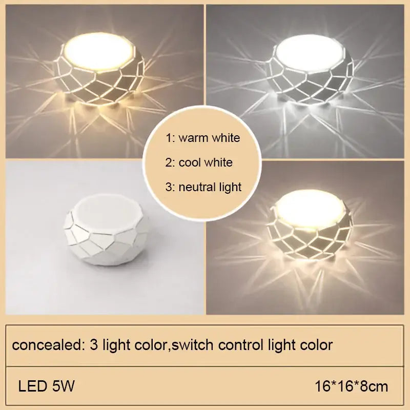 Minimalist metallic dimmable decorbites led ceiling light with white geometric design and three color options warm cool neutral