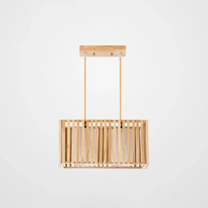 Decorbites™ asian wood island pendant light with natural unfinished wood slats minimalist rectangular design pendant light