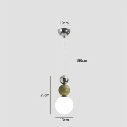 Minimalist nordic pendant light with three stacked spheres in terracotta, sage, and frosted white for bedroom decorbites cream style