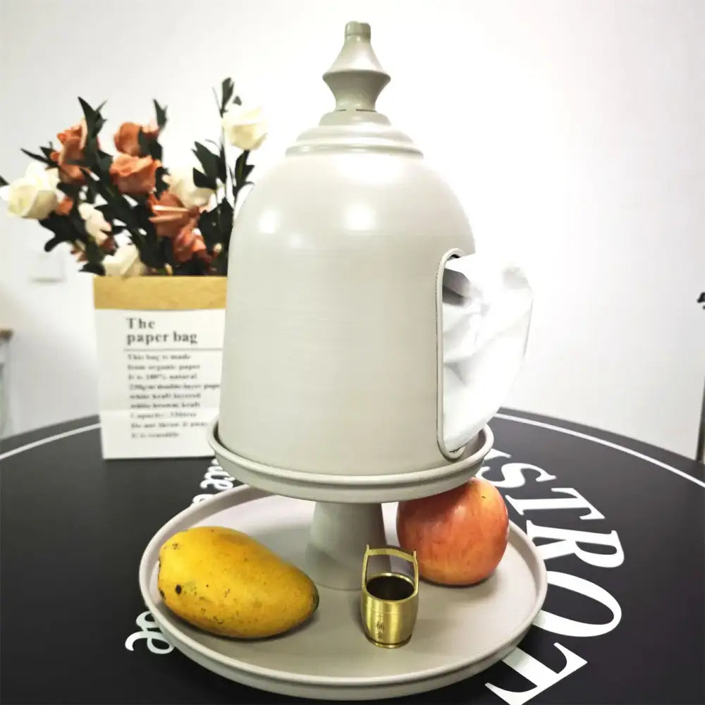 Minimalist off white ceramic paper box with rounded dome lid and side opening for decorbites creative paper storage solution