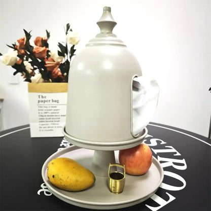 Minimalist off white ceramic paper box with rounded dome lid and side opening for decorbites creative paper storage solution