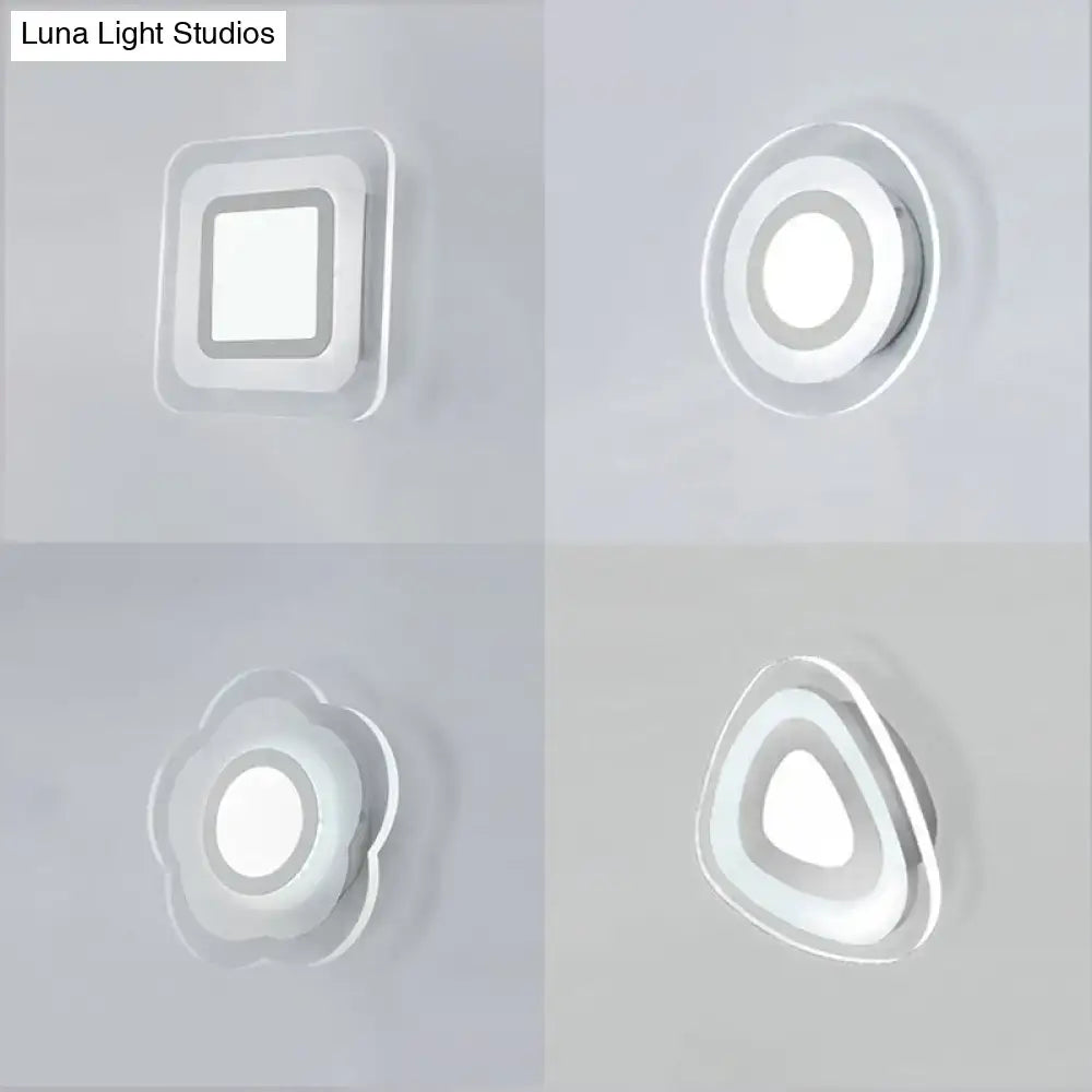 Minimalist off white wall lamp with triangle round square LED recessed ceiling lights in sleek silver finishes