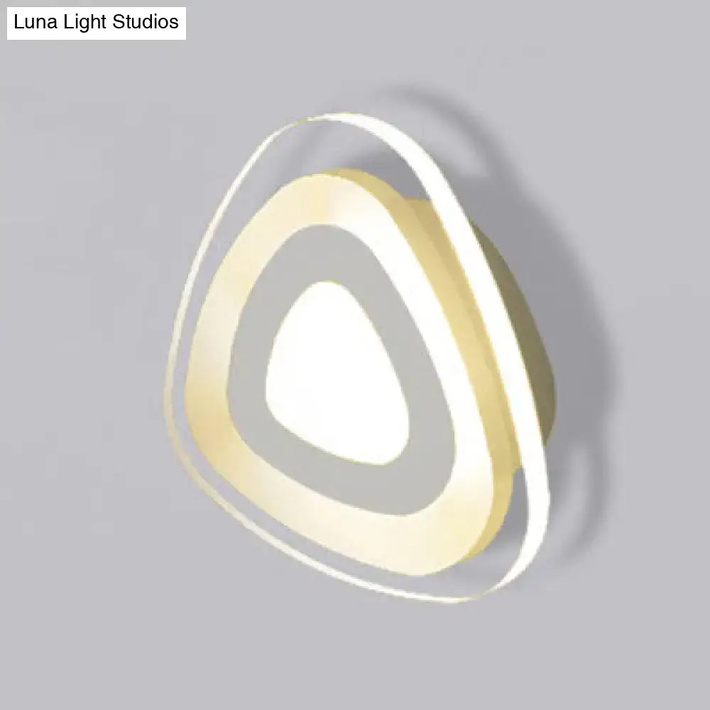 Minimalist off white square led wall lamp with modern triangular round design and warm gold concentric rings lighting